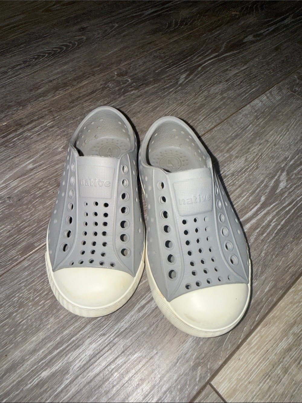 Native Kids Slip-On Water Shoes in Light Gray and Cream
